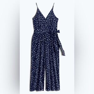 Kaileigh Stitchfix crop sleeveless tank jumpsuit - navy and white dot knit